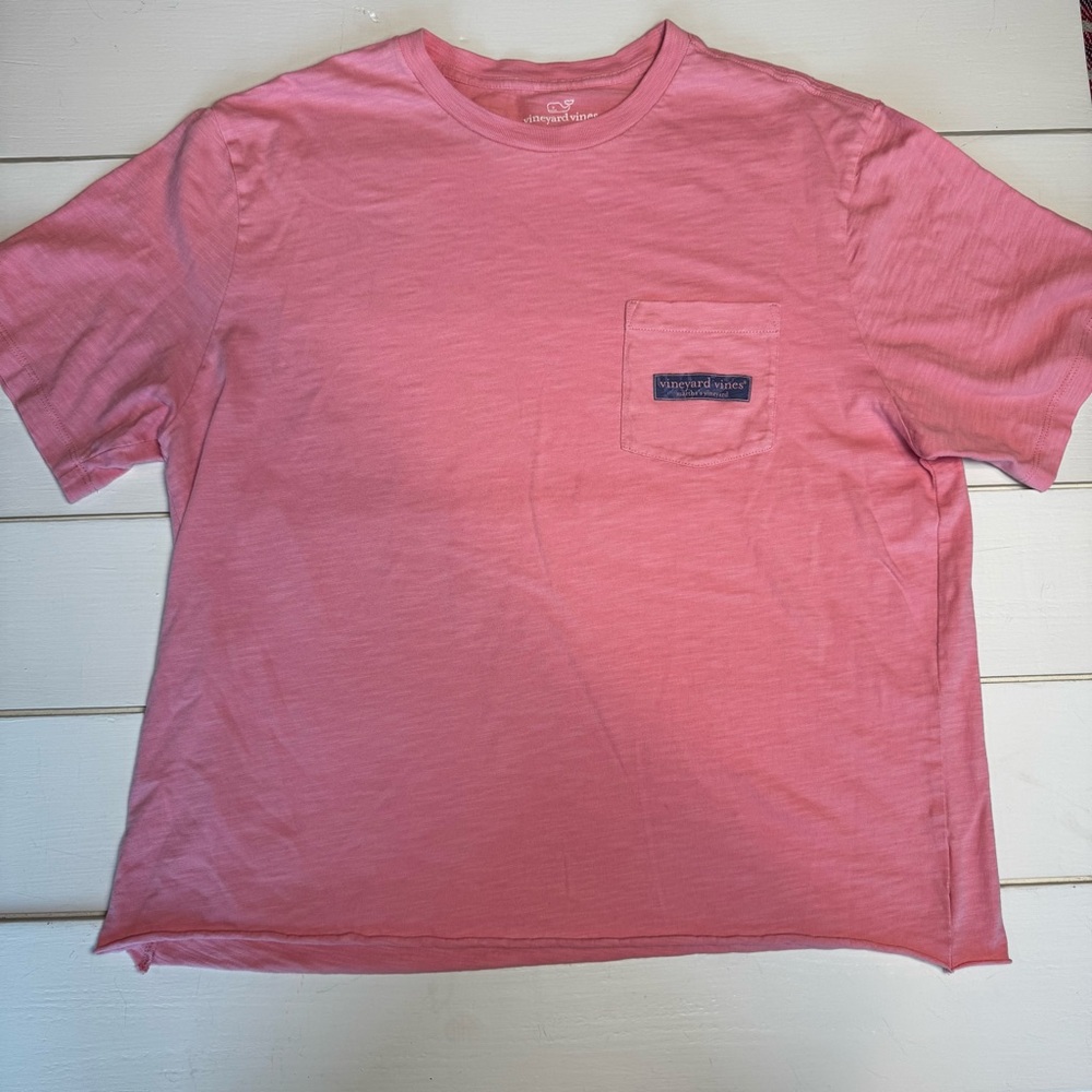 Vineyard Vines Oversized Cropped Raw Hem Pocket Tee
